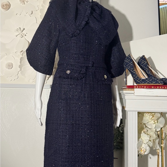 Classic Navy Tweed Women's Dress - Picture 7 of 7